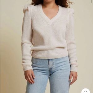Nation LTD Lara Puff Shoulder V-Neck Sweater In Baby's Breath, Size Small